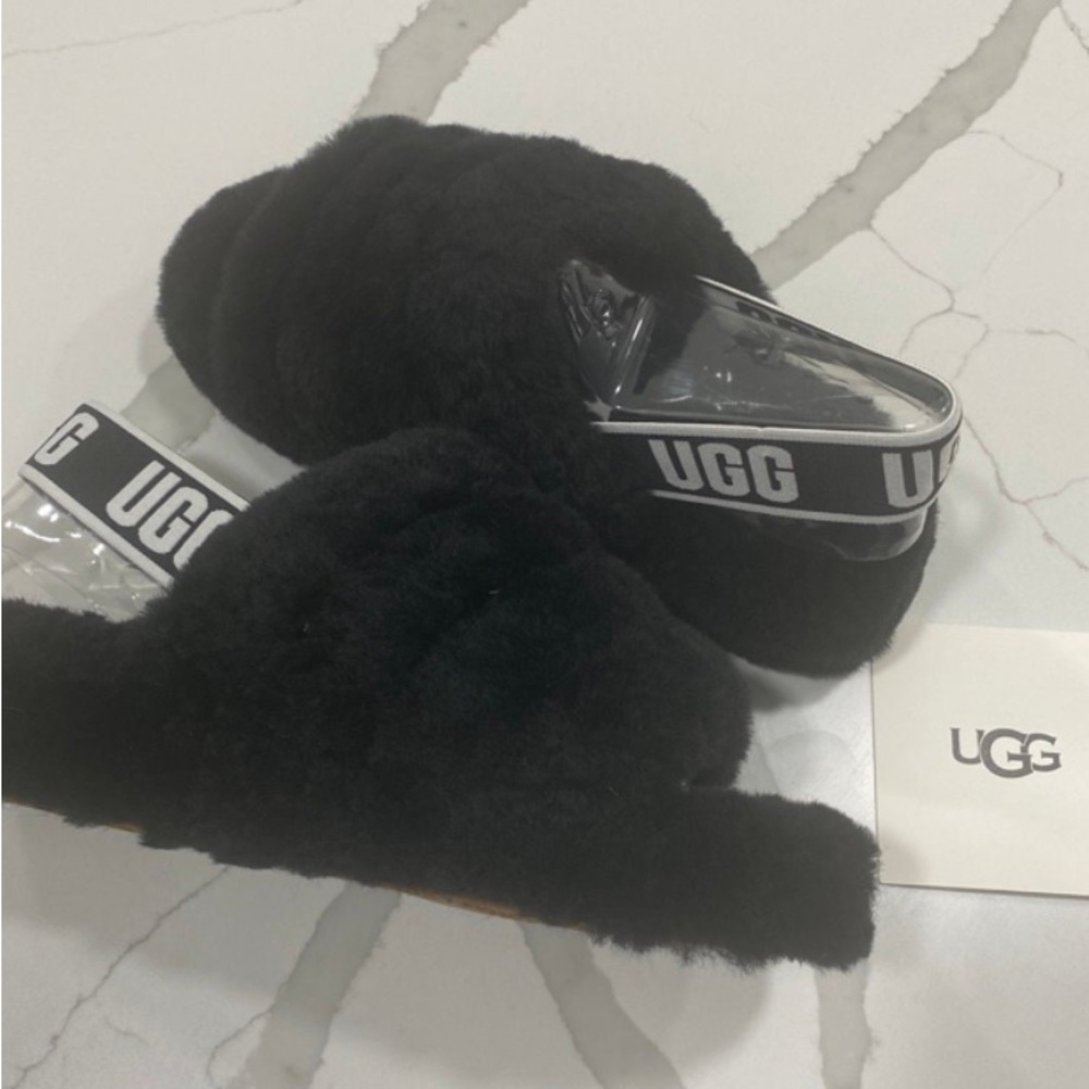 UGG Black Sheepskin Slide Sandals